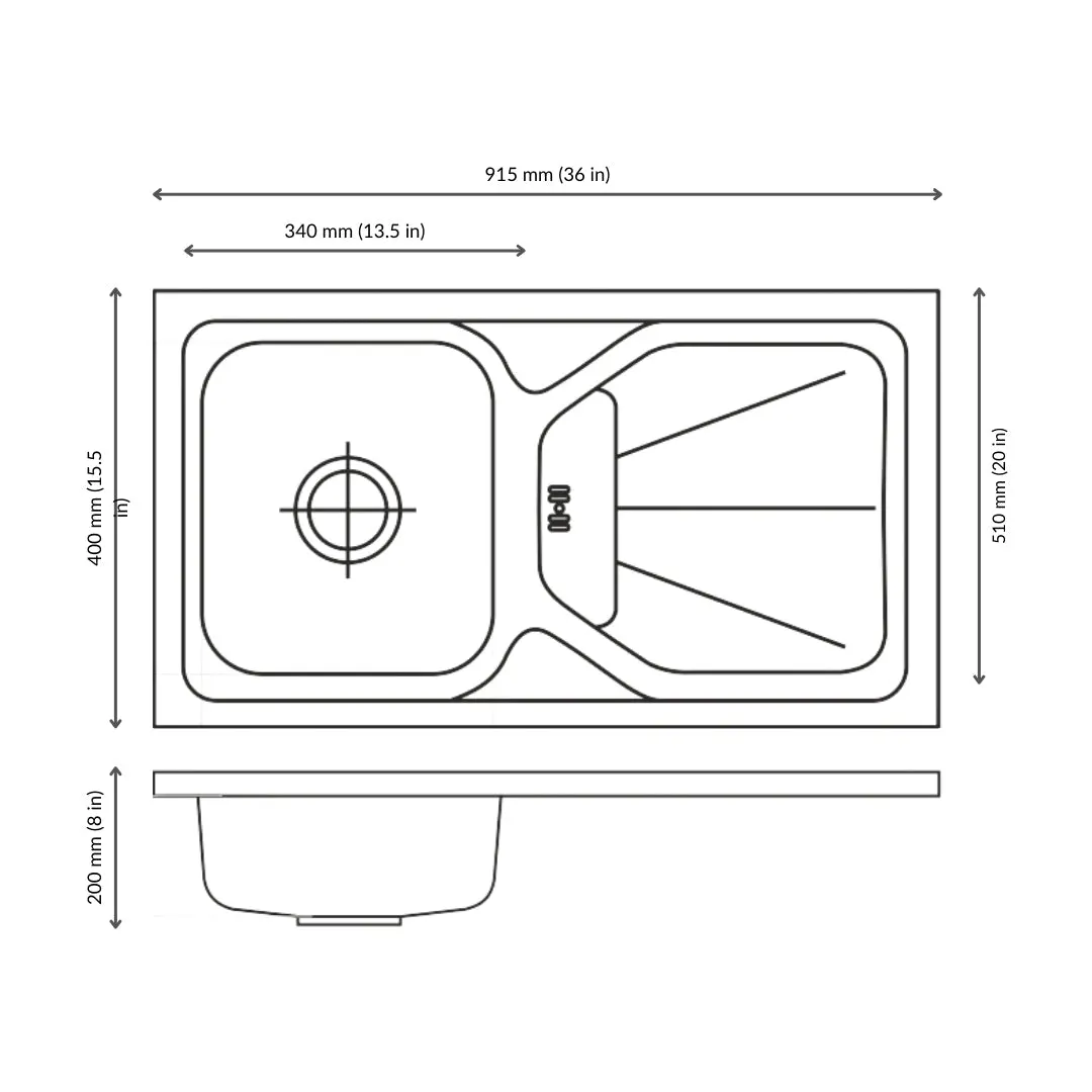 Nirali stainless steel sink d'signo range elegance unique small ( 36 x 20 inches ) K-KS-SS-NIR-S-00085 Anti Scratch - image 3