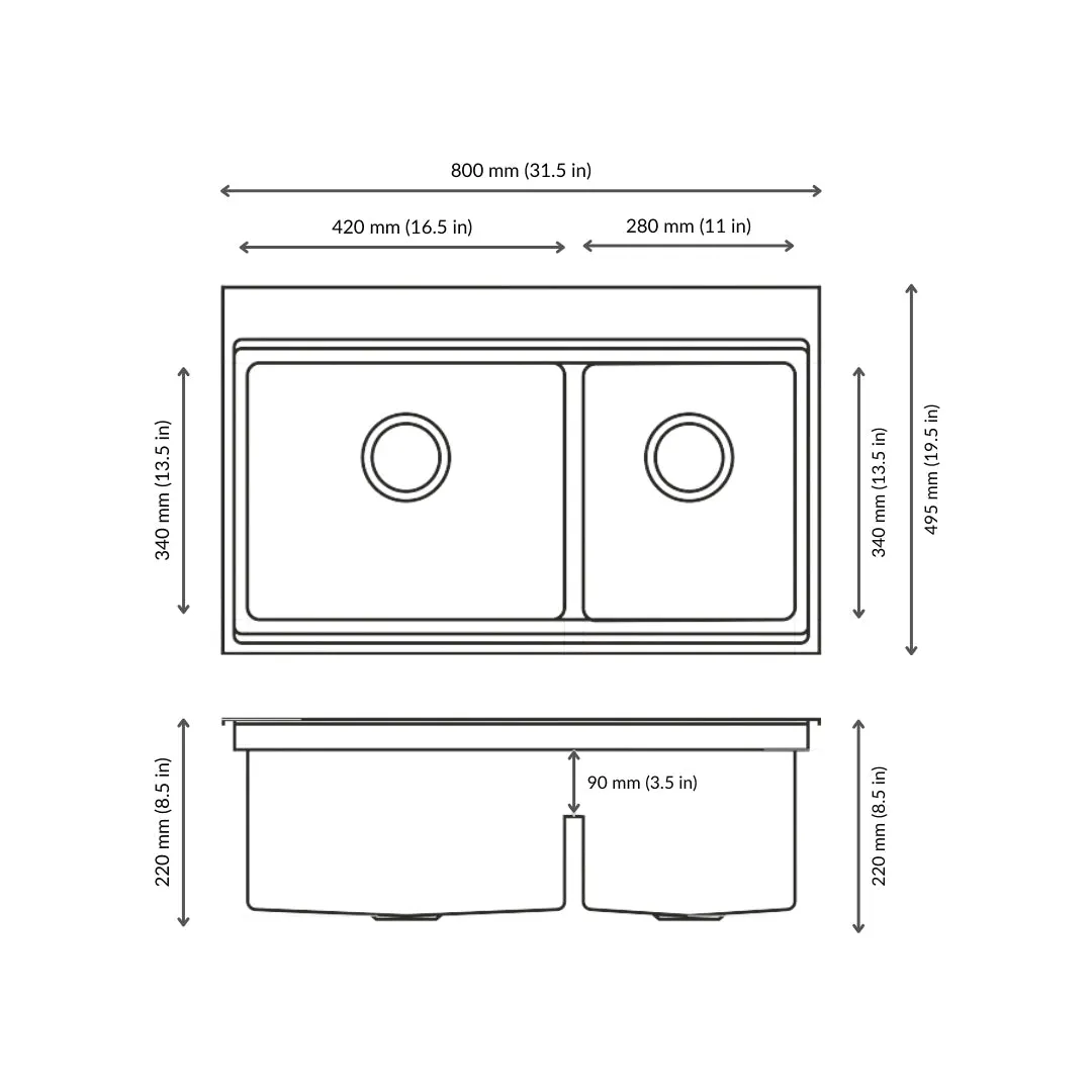 Nirali stainless steel sink expell range exa ( 31.5 x 19.5 inches ) K-KS-SS-NIR-S-00107 Satin - image 4