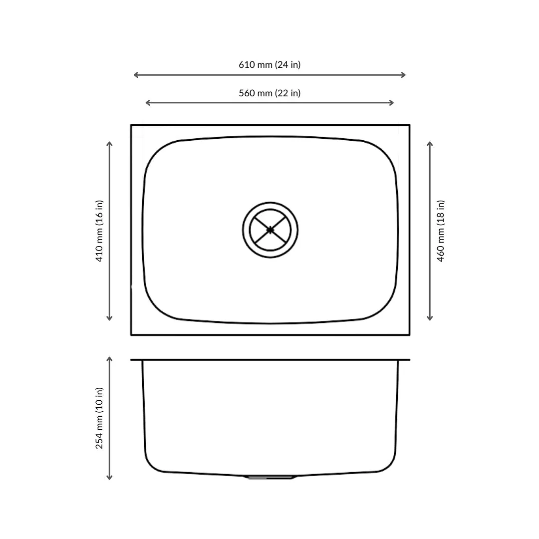 Nirali stainless steel sink popular range grace plain large 10 ( 24 x 18 inches ) K-KS-SS-NIR-S-00157 Anti Scratch - image 3