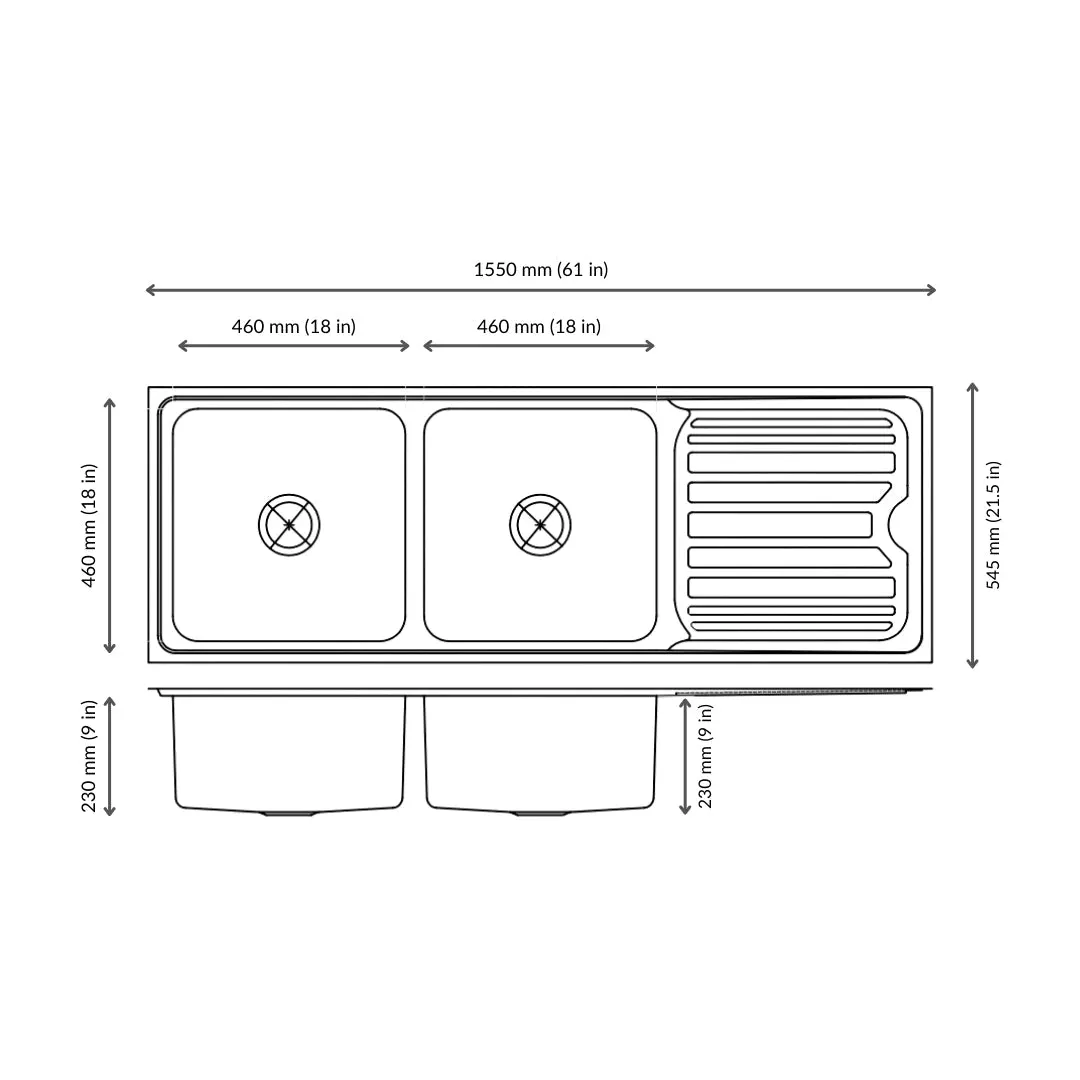 Nirali stainless steel sink silent square range luxor big ( 61 x 21.5 inches ) K-KS-SS-NIR-S-00198 Anti Scratch - image 3