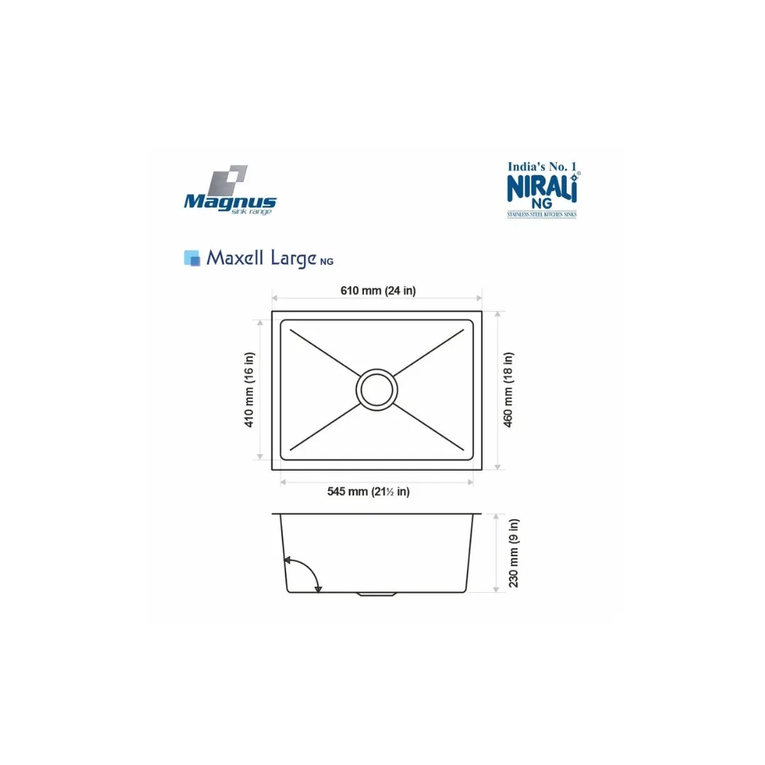 Nirali stainless steel sink magnus range maxell large ( 24 x 18 inches ) K-KS-SS-NIR-S-00207 Matt - image 3