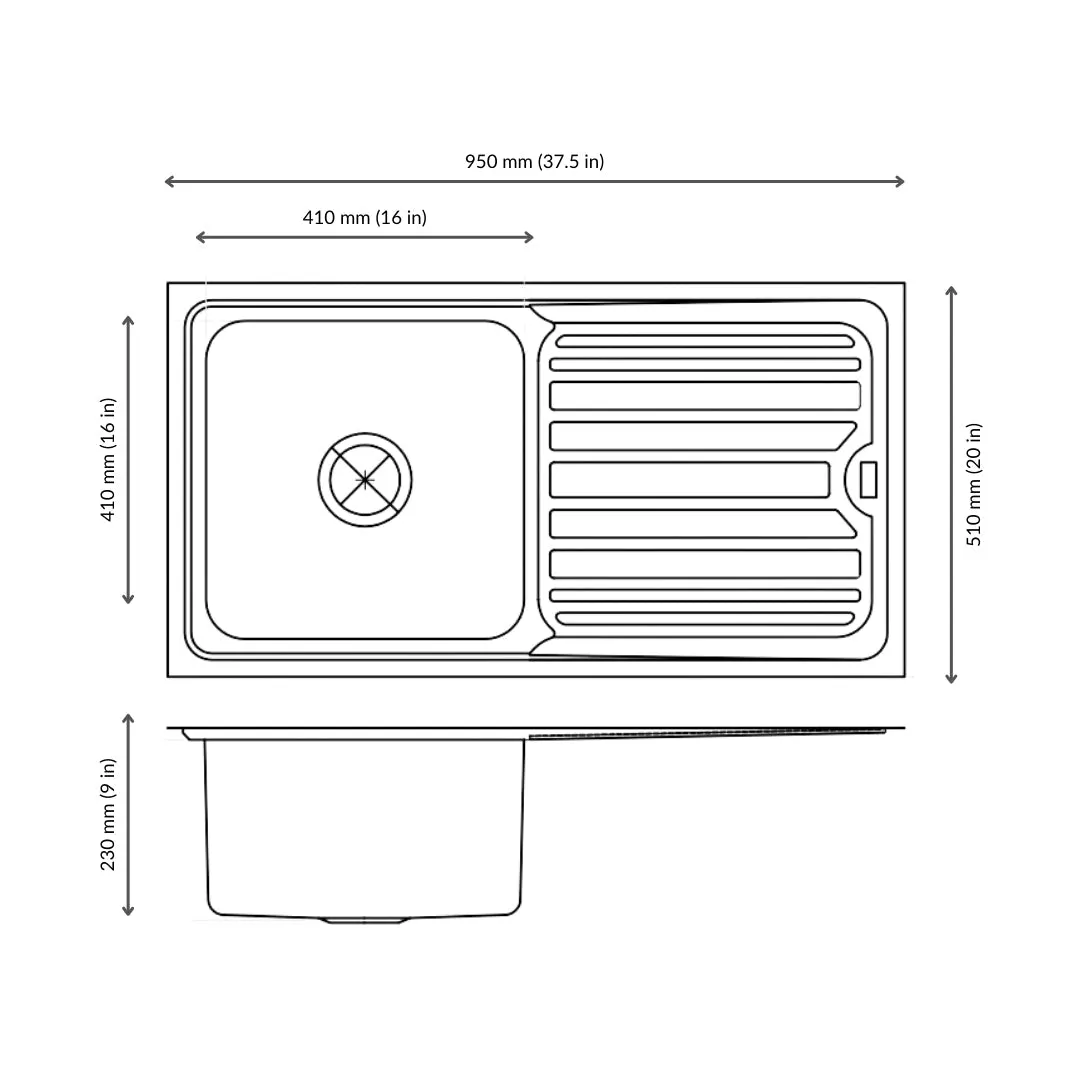 Nirali stainless steel sink silent square range olympia small ( 37.5 x 20 inches ) K-KS-SS-NIR-S-00224 Satin - image 3