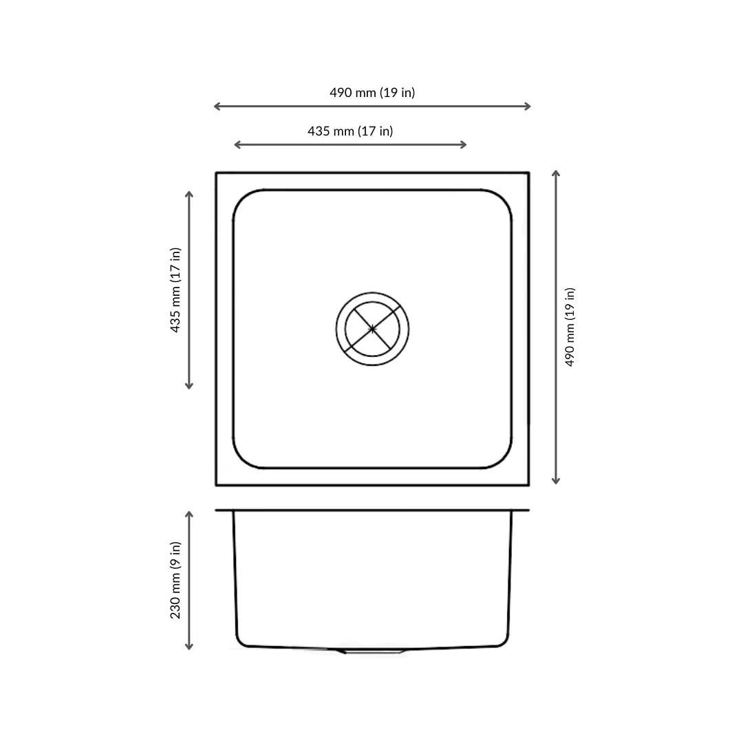 Nirali stainless steel sink silent square range omni medium ( 19 x 19 inches ) K-KS-SS-NIR-S-00229 Satin - image 3