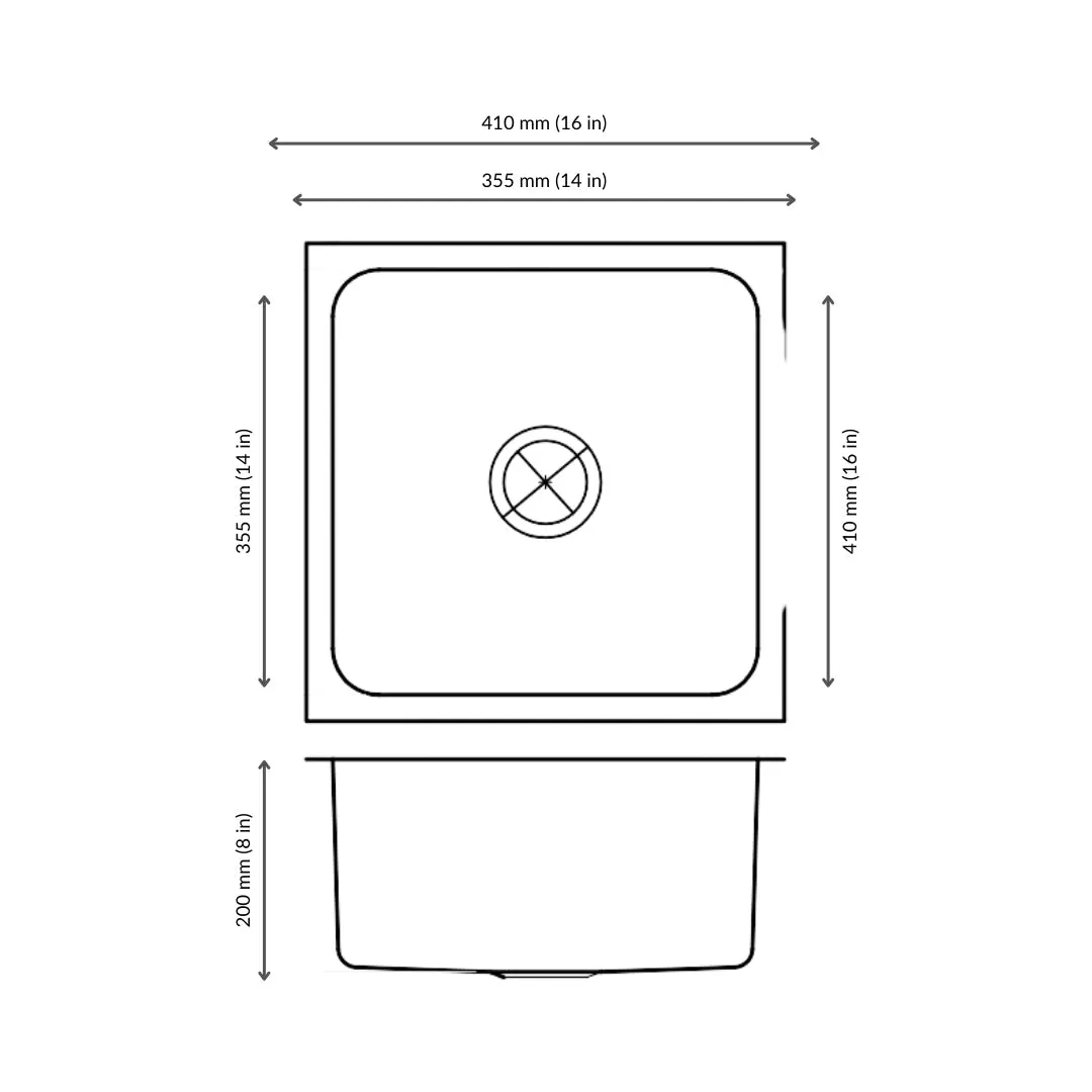 Nirali stainless steel sink silent square range omni mini ( 16 x 16 inches ) K-KS-SS-NIR-S-00230 Glossy - image 3