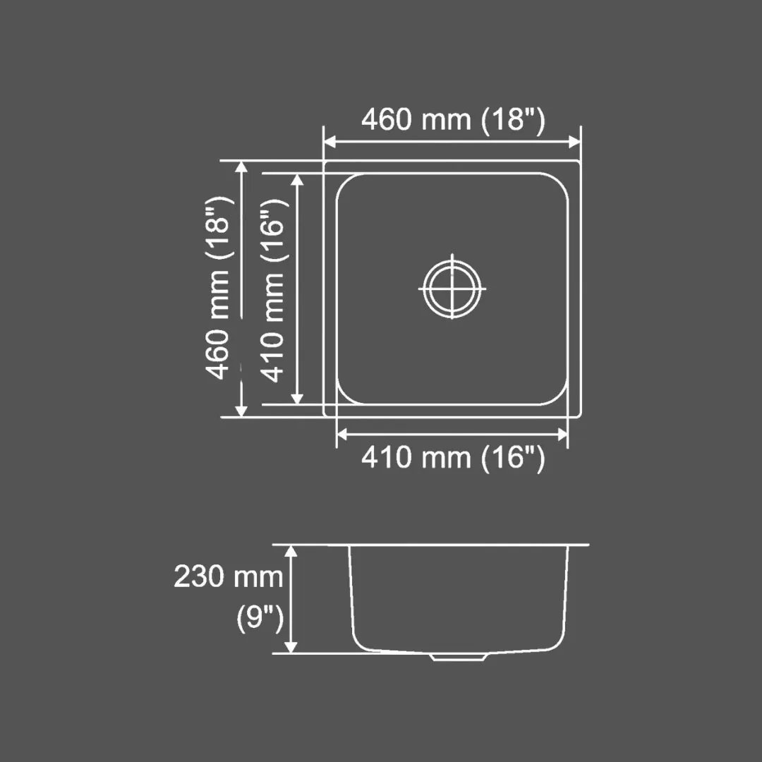 Nirali stainless steel sink silent square range omni small ( 18 x 18 inches ) K-KS-SS-NIR-S-00233 Glossy - image 3