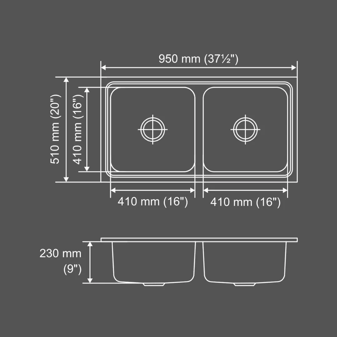 Nirali stainless steel sink silent square range Opal small ( 37.5 x 20 inches ) K-KS-SS-NIR-S-00240 Satin - image 3