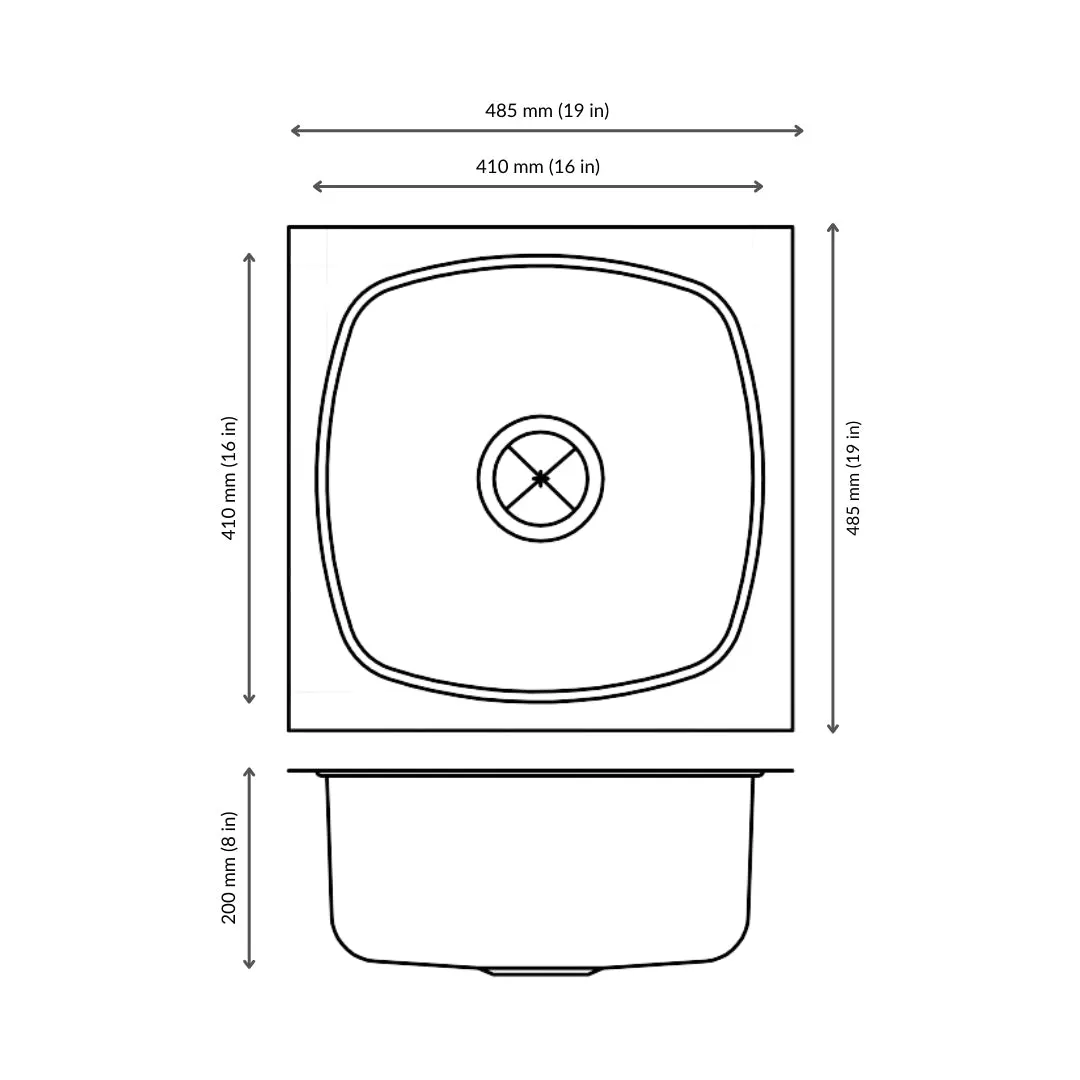 Nirali stainless steel sink popular range square plain deluxe big ( 19 x 19 inches ) K-KS-SS-NIR-S-00284 Glossy - image 3