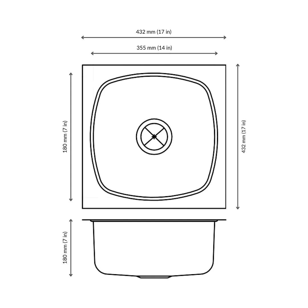 Nirali stainless steel sink popular range square plain deluxe small ( 17 x 17 inches ) K-KS-SS-NIR-S-00286 Glossy - image 3