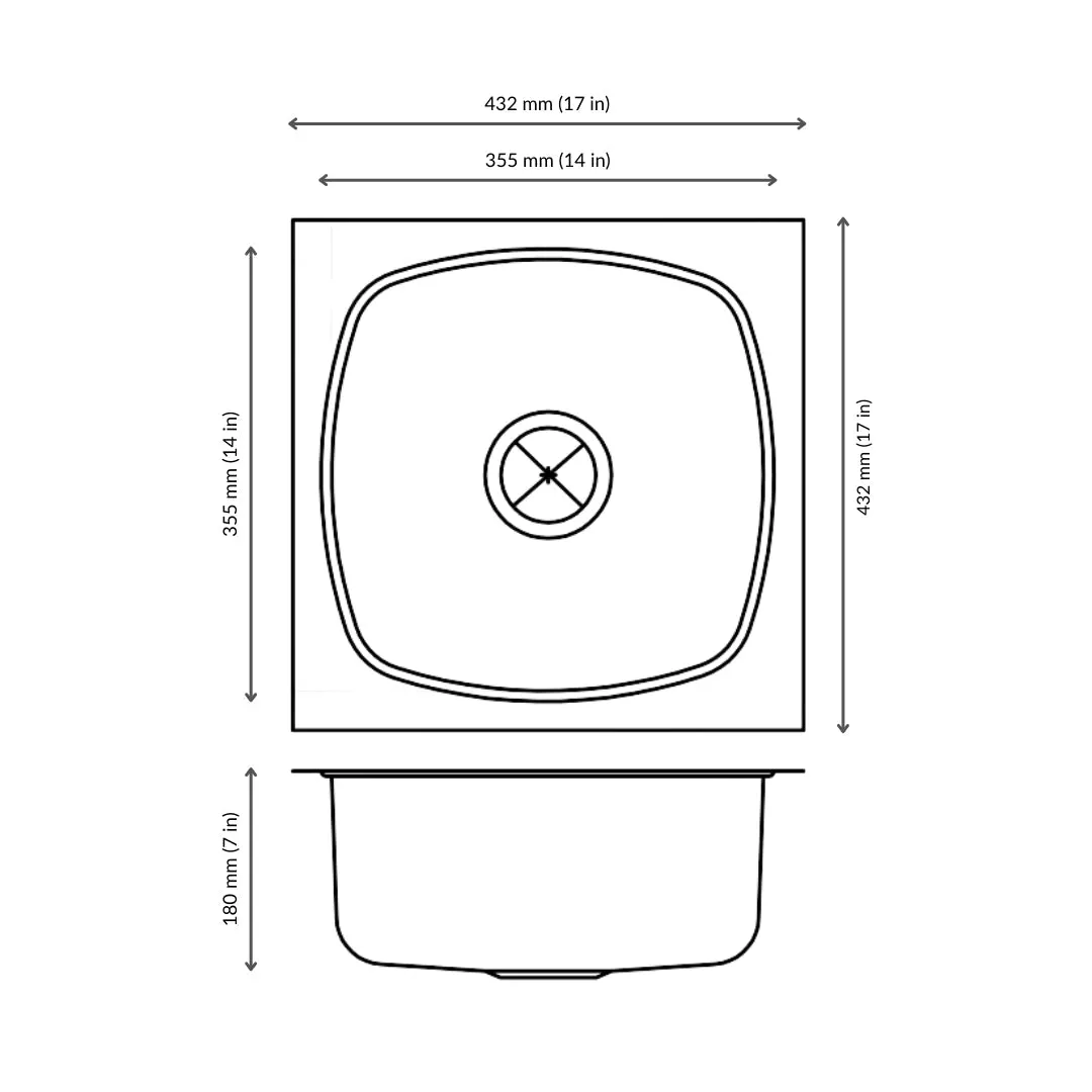 Nirali stainless steel sink popular range square plain small ( 17 x 17 inches ) K-KS-SS-NIR-S-00288 Glossy - image 3
