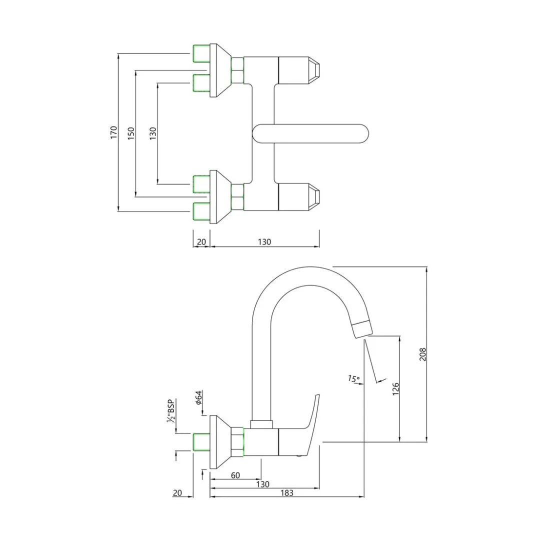 Essco wall mounted regular kitchen sink mixer Stella STE-107309 with swinging spout in chrome finish STE-107309 Standard - image 2