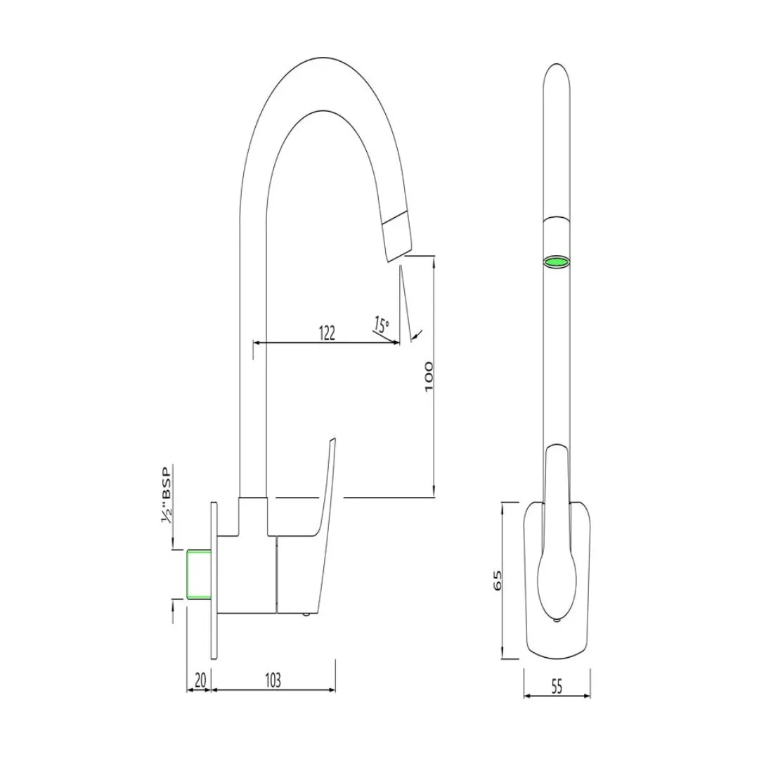 Essco wall mounted regular kitchen sink tap Stella STE-107347 with swinging spout in chrome finish STE-107347 Standard - image 2