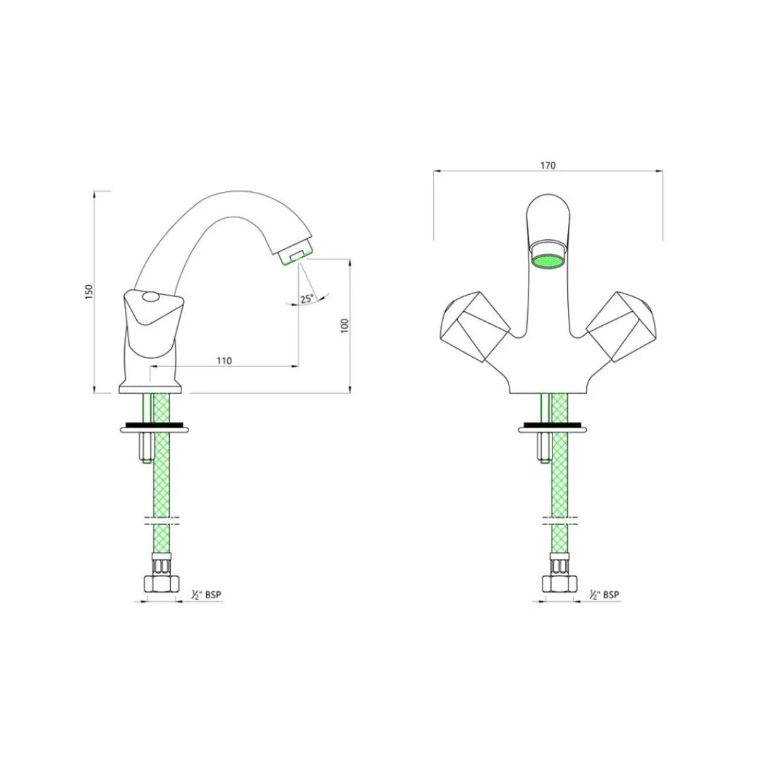 Essco table mounted regular basin mixer Tropical TQT-CHR-516A Chrome - image 2