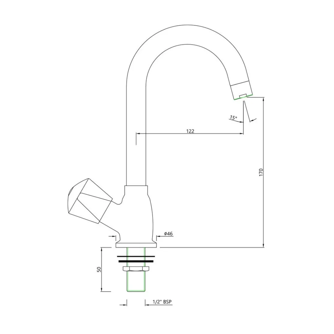 Essco table mounted regular kitchen sink tap Tropical TQT-523S with swinging spout in chrome finish TQT-523S Standard - image 2