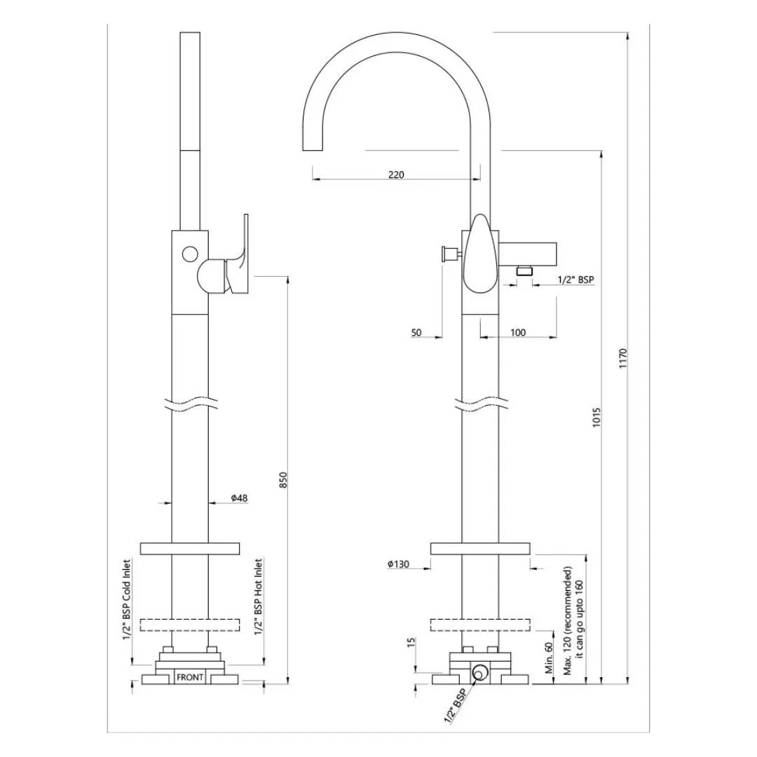 Jaquar 2 way bath tub filler Vignette Prime normal flow VGP-BLM-81121K Black Matt - image 2