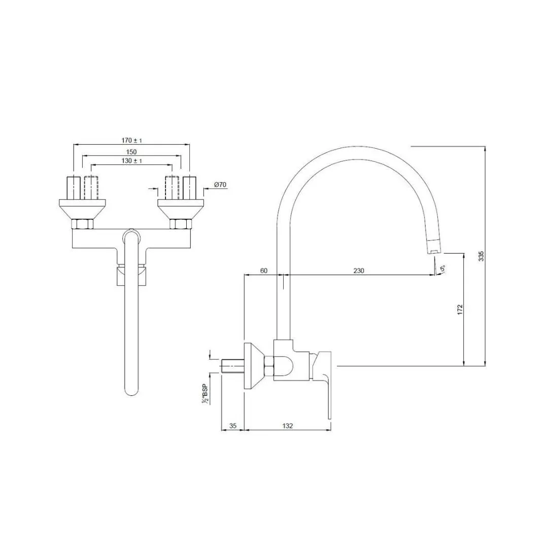 Jaquar wall mounted regular kitchen sink mixer Vignette Prime VGP-81165 with swinging spout in chrome finish VGP-81165 Standard - image 2