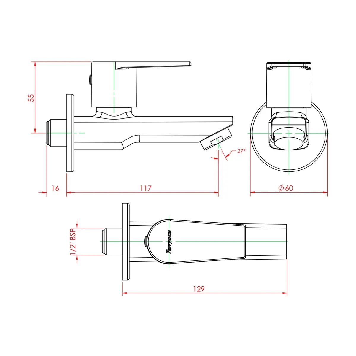 Parryware wc area bib tap praseo G5806A1 G5806A1 Chrome - image 2