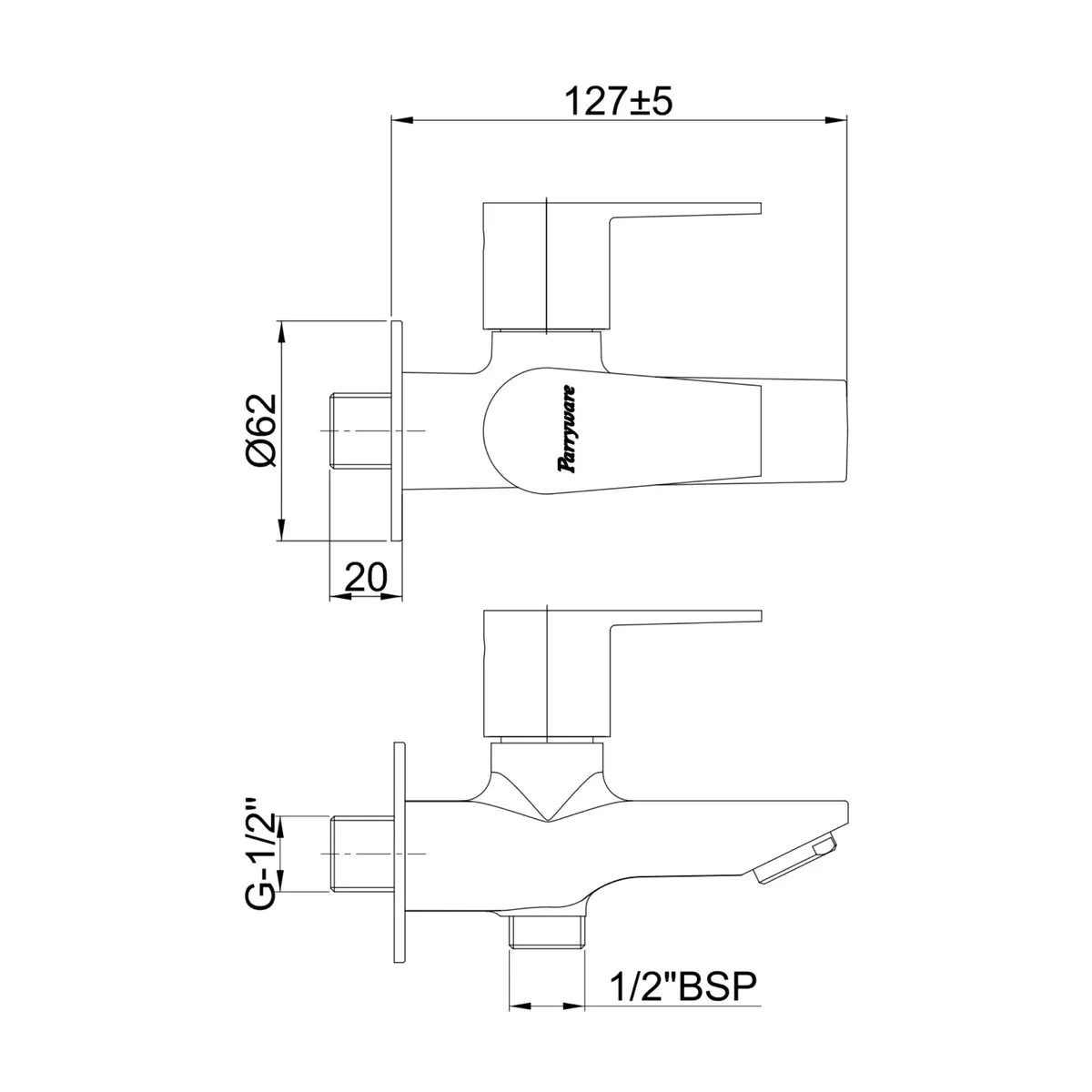 Parryware wc area 2 way bib tap praseo T1381A1 T1381A1 Chrome - image 2