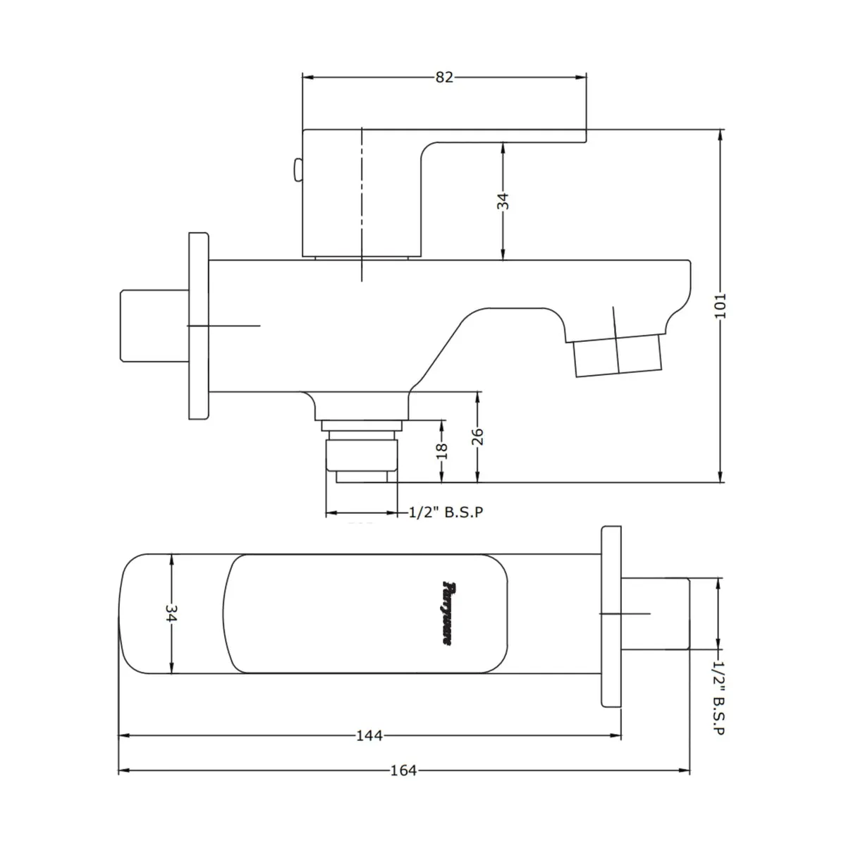Parryware wc area 2 way bib tap quattro T2334A1 T2334A1 Chrome - image 2