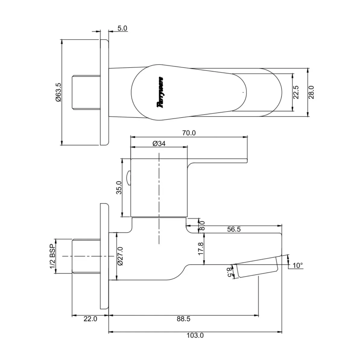 Parryware wc area bib tap uno T5004A1 T5004A1 Chrome - image 2
