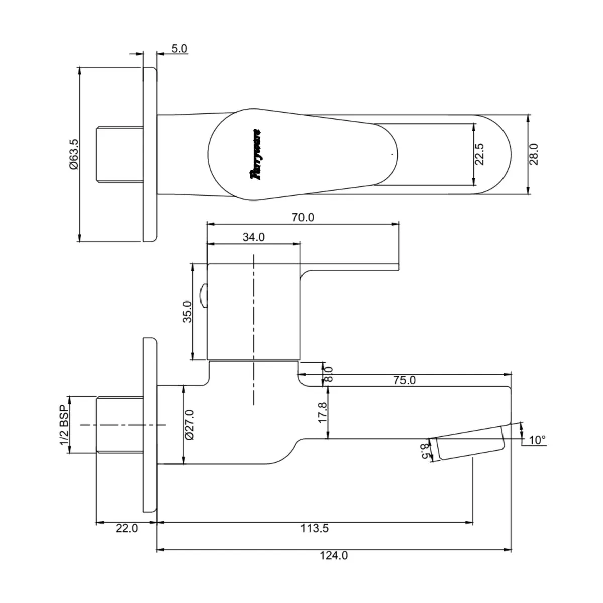 Parryware wc area bib tap uno T5006A1 T5006A1 Chrome - image 2